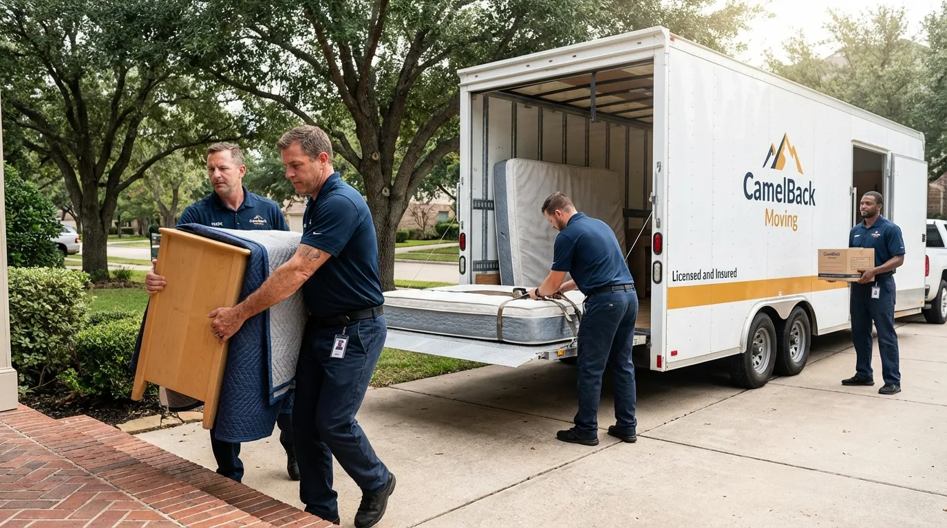 Crew loading residential truck for cross-state move from Breckenridge, MI