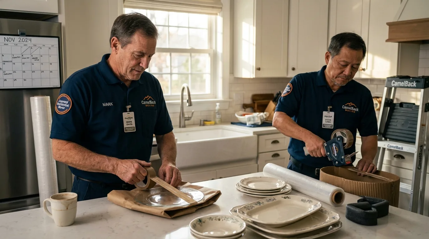 Professional crew packing kitchen dishware in Breckenridge, MI